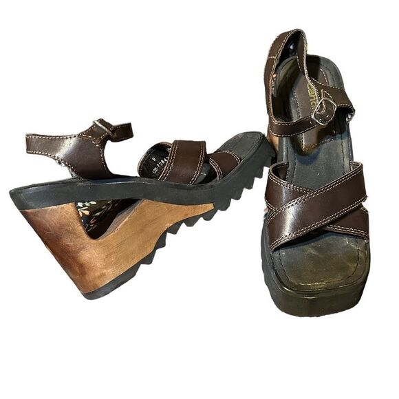 Vintage Rare Y2K Candies Wooden Platform Leather Sandals Size 9 - Picture 1 of 6